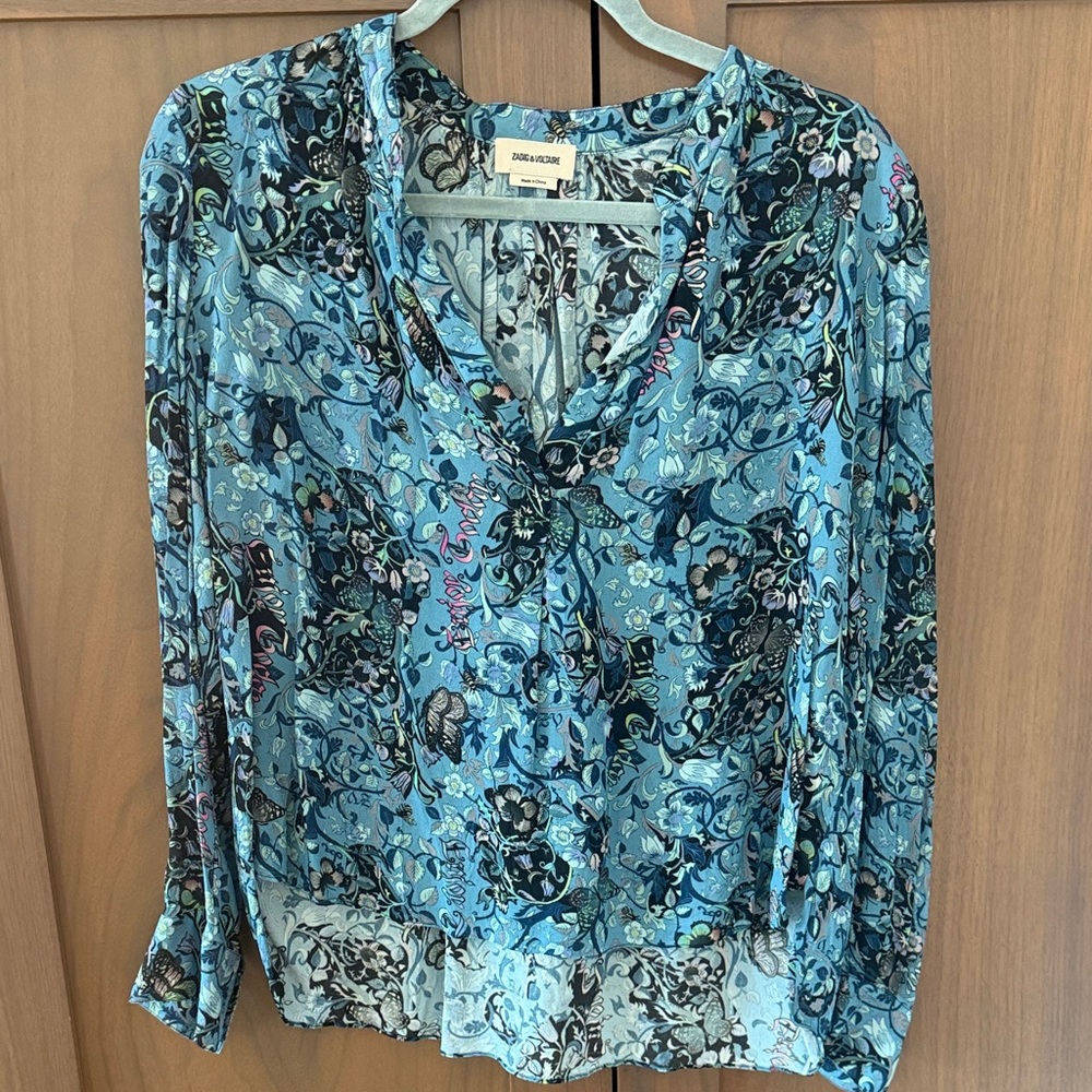 Zadig & Voltaire Blue and Black Patterned Blouse